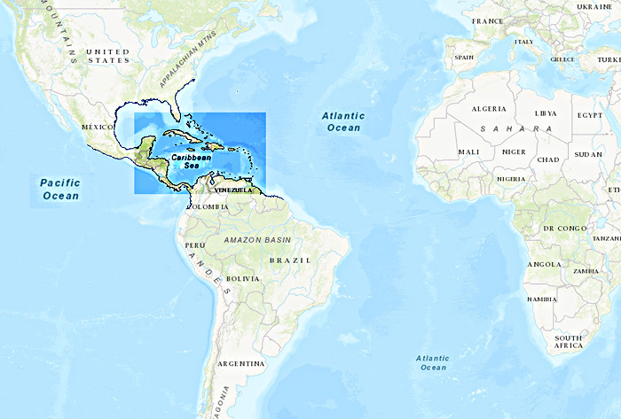 highlighted area of Caribian Sea